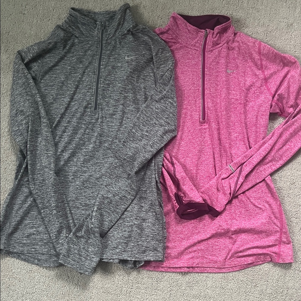 Nike Dri-Fit Gray and Pink Quarter-Zip Pullovers
